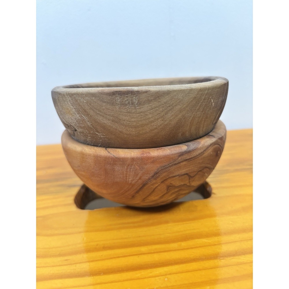 Trader Joe's Set of 2 Olive Wood 4.75" Pinch Bowls Handmade Tunisian
